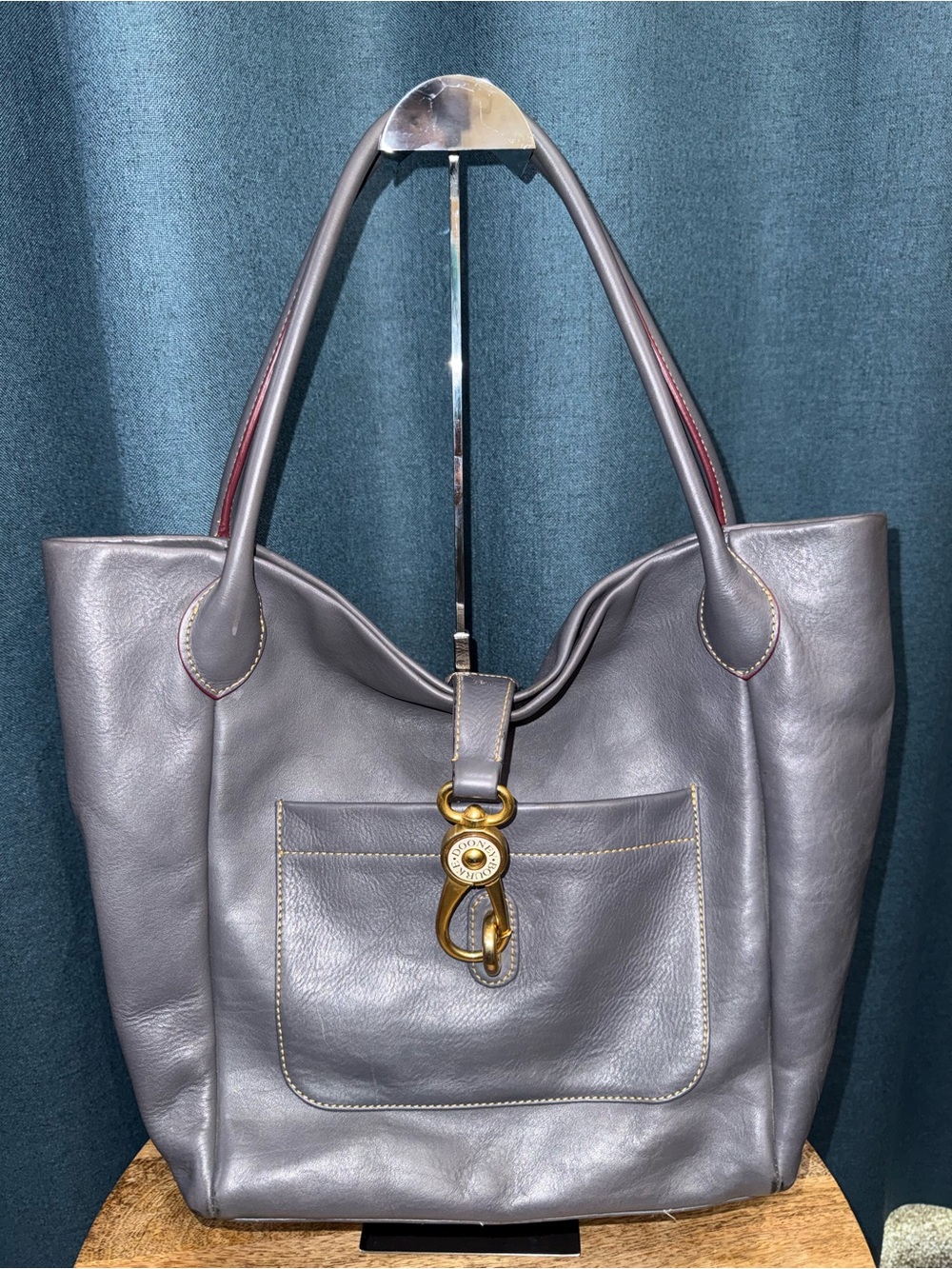 Dooney & Bourke Florentine Leather Logo Lock Tote Shoulder Bag in Slate Gray